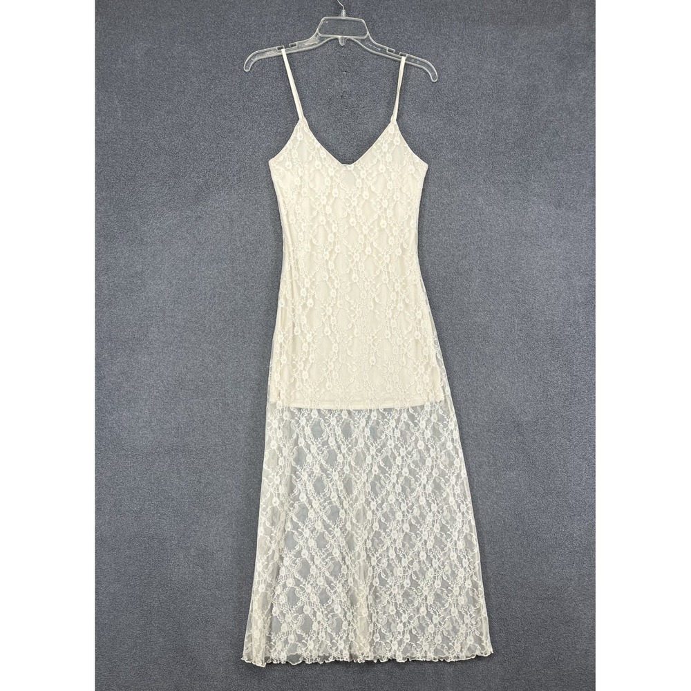 Sincerely Jules Y2K Slip Lace Midi Dress Womens Small White off romantic sheer - Picture 1 of 16
